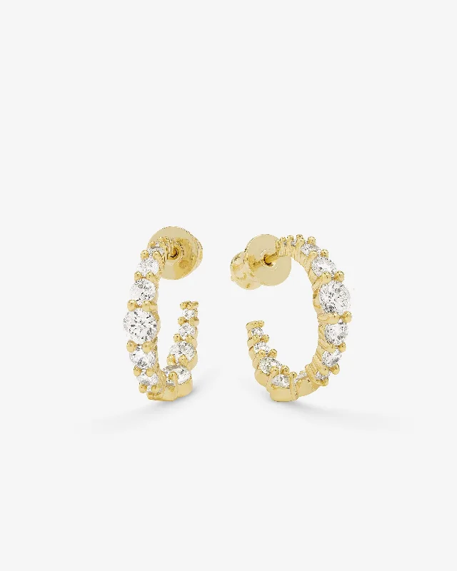 Women's Earrings – Elegant Designs for Every Personality--"Oh She Fancy" Graduated Hoops .75" - Gold|White Diamondettes Women's Earrings – Elegant Designs for Every Personality--"Oh She Fancy" Graduated Hoops .75" - Gold|White Diamondettes