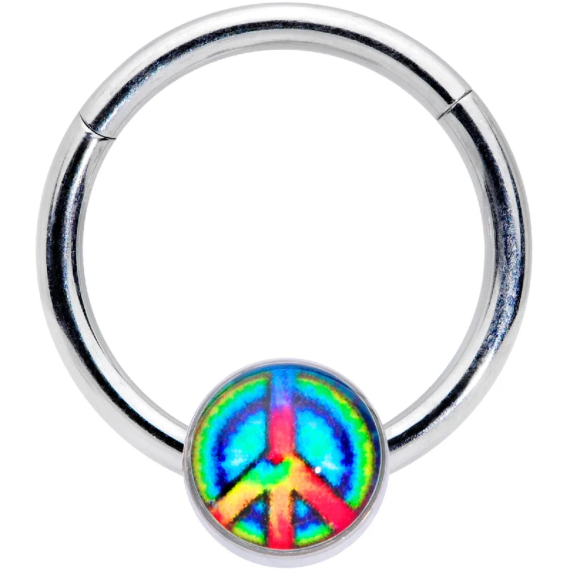Comfortable Nose Rings with Simple Designs -16 Gauge 3/8 Rainbow Tie Dye Peace Sign Hinged Segment Ring Comfortable Nose Rings with Simple Designs -16 Gauge 3/8 Rainbow Tie Dye Peace Sign Hinged Segment Ring