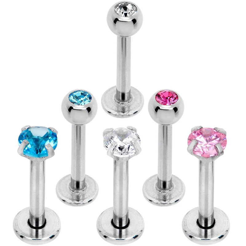 Women's Earrings – Elegant Designs for Every Personality--5/16 Clear Pink Blue Gem Internally Threaded Pack Set of 6 Labret Monroe