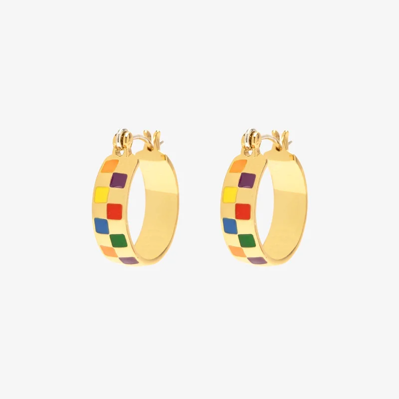 Women's Earrings – Elegant Designs for Every Personality--Rainbow Checkerboard Hoop Earrings
