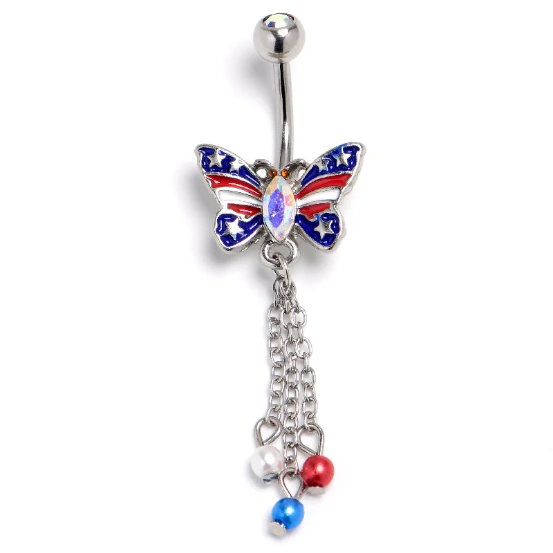 Comfortable Belly Rings with Smooth Texture -Aurora Gem Patriotic Butterfly Dangle Belly Ring Comfortable Belly Rings with Smooth Texture -Aurora Gem Patriotic Butterfly Dangle Belly Ring