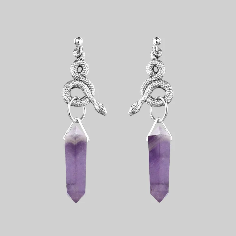 Women's Earrings – Elegant Designs for Every Personality--MERTLE. Snake Wrap Amethyst Earrings