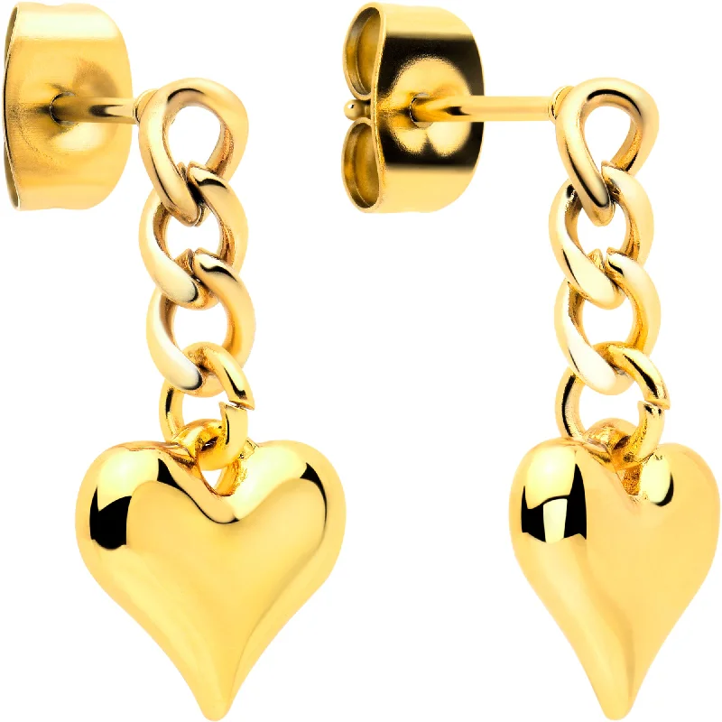 Women's Earrings – Elegant Designs for Every Personality--Gold Tone Chain Dangle Heart Stud Earrings