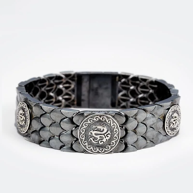 Vintage Bracelets for Men-Buddha Stones 925 Sterling Silver Dragon Scales Luck Success Bracelet Bangle Vintage Bracelets for Men-Buddha Stones 925 Sterling Silver Dragon Scales Luck Success Bracelet Bangle