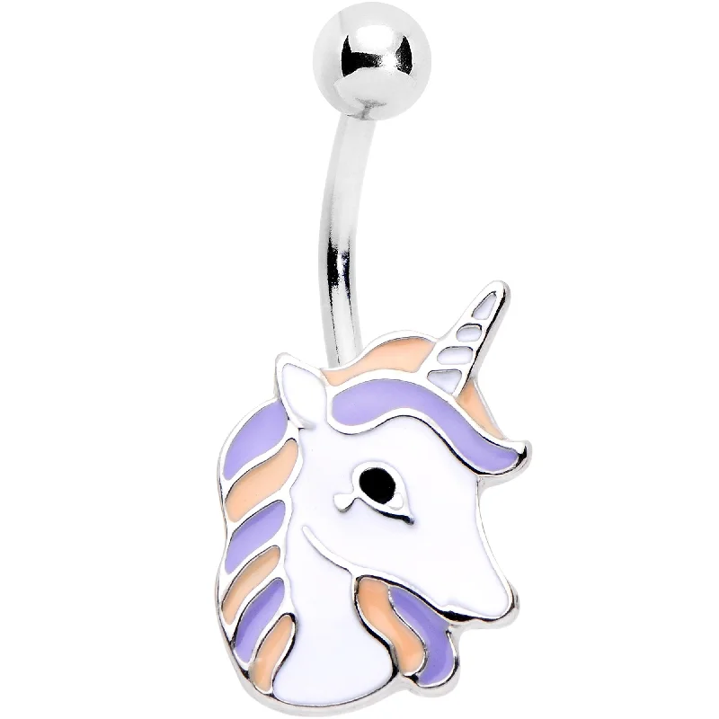 Trendy Belly Rings with Bold Details -Pink Purple Mane Youthful Unicorn Belly Ring