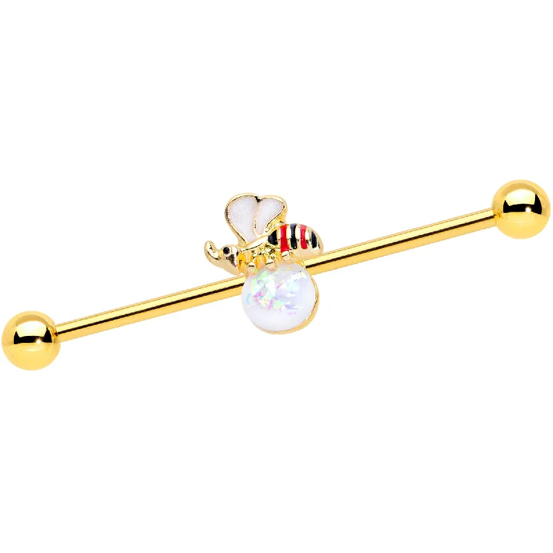 Women's Earrings – Elegant Designs for Every Personality--14 Gauge White Faux Opal Gold Tone Insect Industrial Barbell 38mm Women's Earrings – Elegant Designs for Every Personality--14 Gauge White Faux Opal Gold Tone Insect Industrial Barbell 38mm