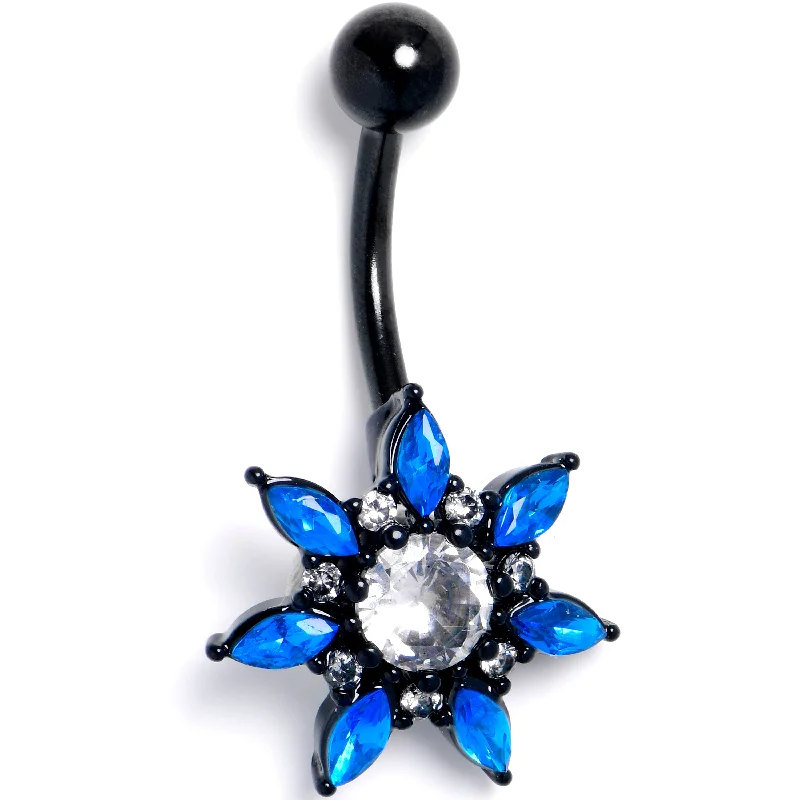 Comfortable Belly Rings for Trendy Fashion -Clear Blue Gem Black Goth Flower Belly Ring Comfortable Belly Rings for Trendy Fashion -Clear Blue Gem Black Goth Flower Belly Ring