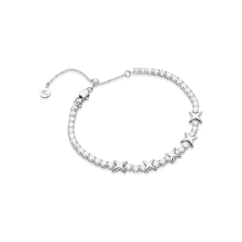 Stylish Gold and Silver Bangles for Women-Crystal Fixed Charm Bracelet (Silver)