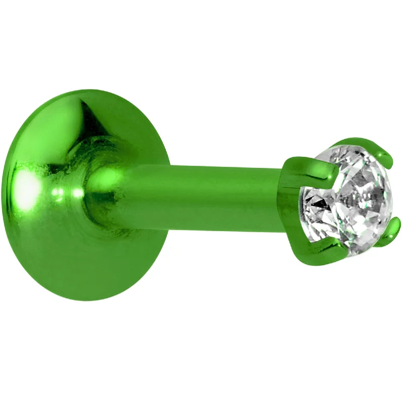 Women's Earrings – Elegant Designs for Every Personality--Body Candy Green Titanium IP Steel Clear 2mm Accent Internally Threaded Labret Monroe 16 Gauge 1/4