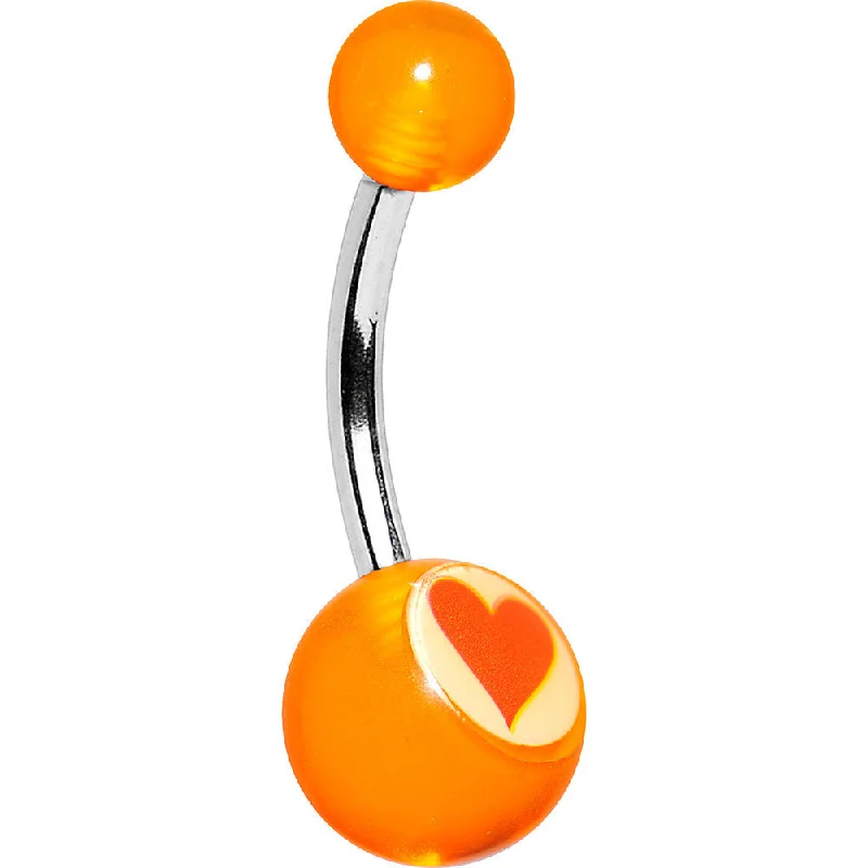 Comfortable Belly Rings for Unique Fashion -Acrylic Clear Orange with Heart Belly Ring 3/8 Comfortable Belly Rings for Unique Fashion -Acrylic Clear Orange with Heart Belly Ring 3/8