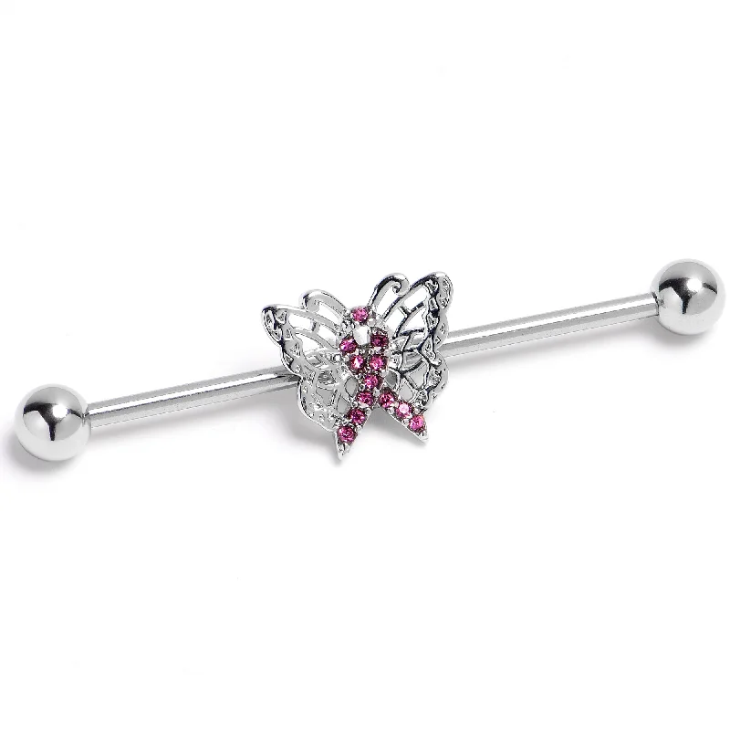 Women's Earrings – Elegant Designs for Every Personality--14 Gauge Purplish Beauty in Flight Butterfly Industrial Barbell 38mm