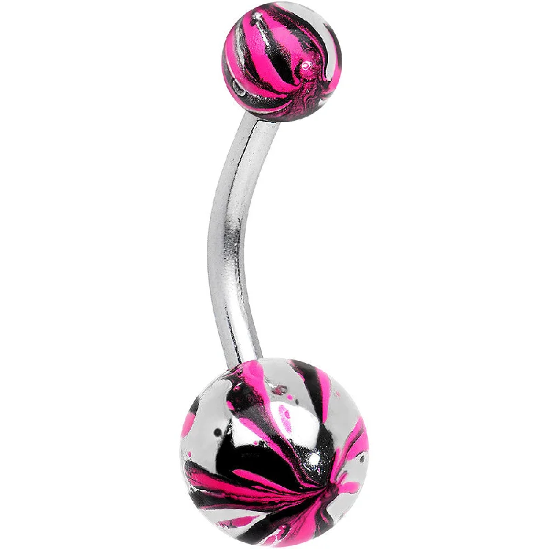 Comfortable Belly Rings with Unique Touch -Pink and Black Swirl Stainless Steel Super Simple Belly Ring Comfortable Belly Rings with Unique Touch -Pink and Black Swirl Stainless Steel Super Simple Belly Ring