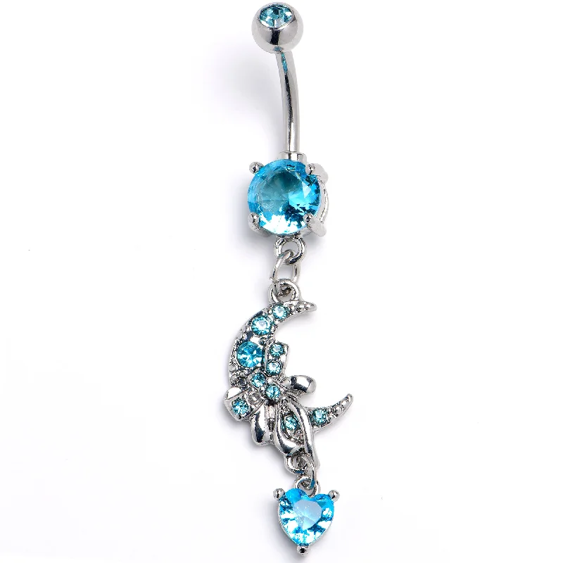 Unique Belly Rings with Artistic Shapes -Blue Gem Bow Moon Heart Dangle Belly Ring