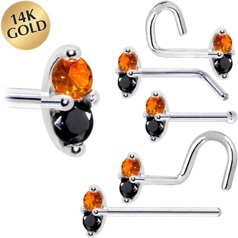 Nose Rings for Simple Looks -14kt White Gold Black Orange 1.5mm CZ Marquise Nose Ring Nose Rings for Simple Looks -14kt White Gold Black Orange 1.5mm CZ Marquise Nose Ring