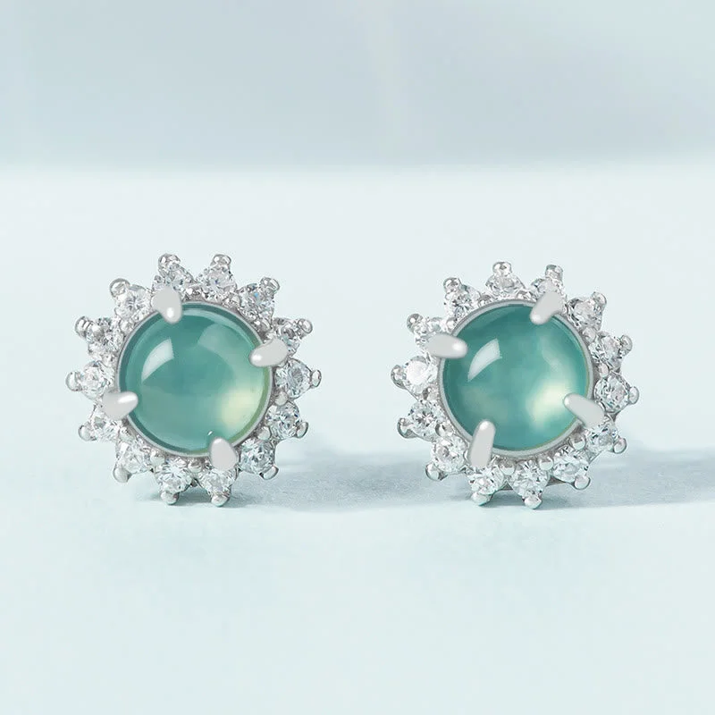 Women's Earrings – Elegant Designs for Every Personality--Buddha Stones 925 Sterling Silver Round Jade Luck Abundance Stud Earrings