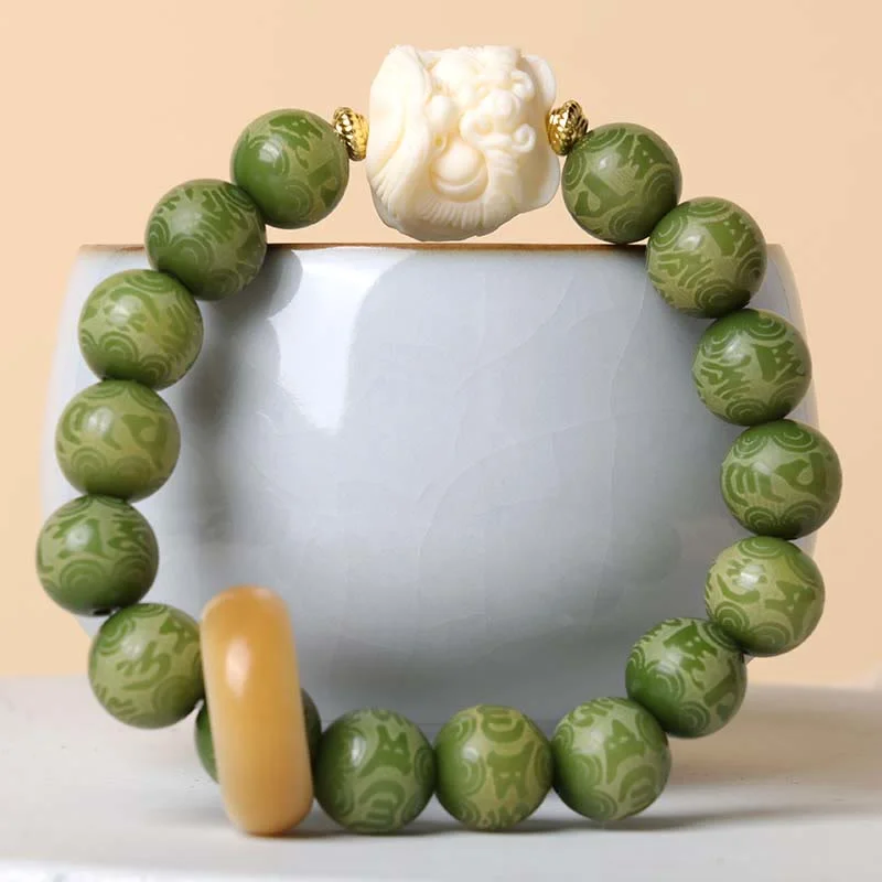 Elegant Thin Bangles for Women-Buddha Stones Green Bodhi Seed Ivory Fruit Dancing Lion Om Mani Padme Hum Engraved Peace Bracelet Elegant Thin Bangles for Women-Buddha Stones Green Bodhi Seed Ivory Fruit Dancing Lion Om Mani Padme Hum Engraved Peace Bracelet