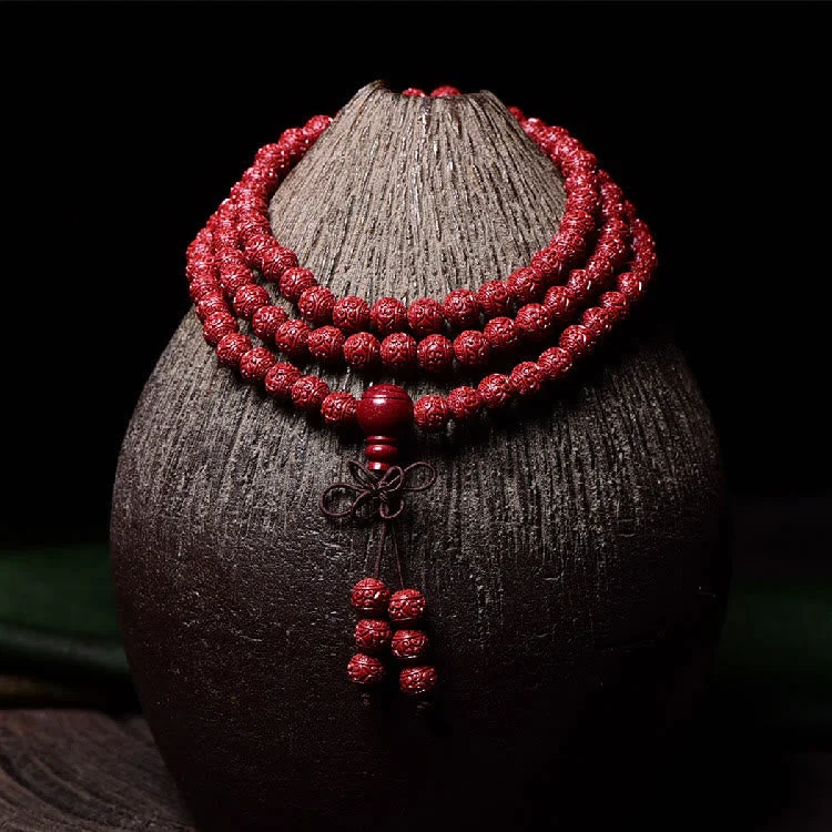 Casual Beaded Bracelets for Men-Buddha Stones 108 Mala Beads Cinnabar Om Mani Padme Hum Pattern Engraved Blessing Bracelet Casual Beaded Bracelets for Men-Buddha Stones 108 Mala Beads Cinnabar Om Mani Padme Hum Pattern Engraved Blessing Bracelet