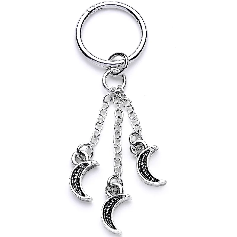 Classic Lip Rings with Timeless Appeal16 Gauge 3/8 Triple Crescent Moon Dangle Hinged Segment Ring