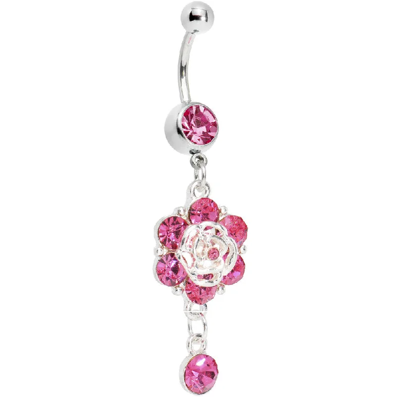Unique Belly Rings for Bold Fashion Choices -Pink Gem Fancy Flower Dew Drop Belly Ring Unique Belly Rings for Bold Fashion Choices -Pink Gem Fancy Flower Dew Drop Belly Ring