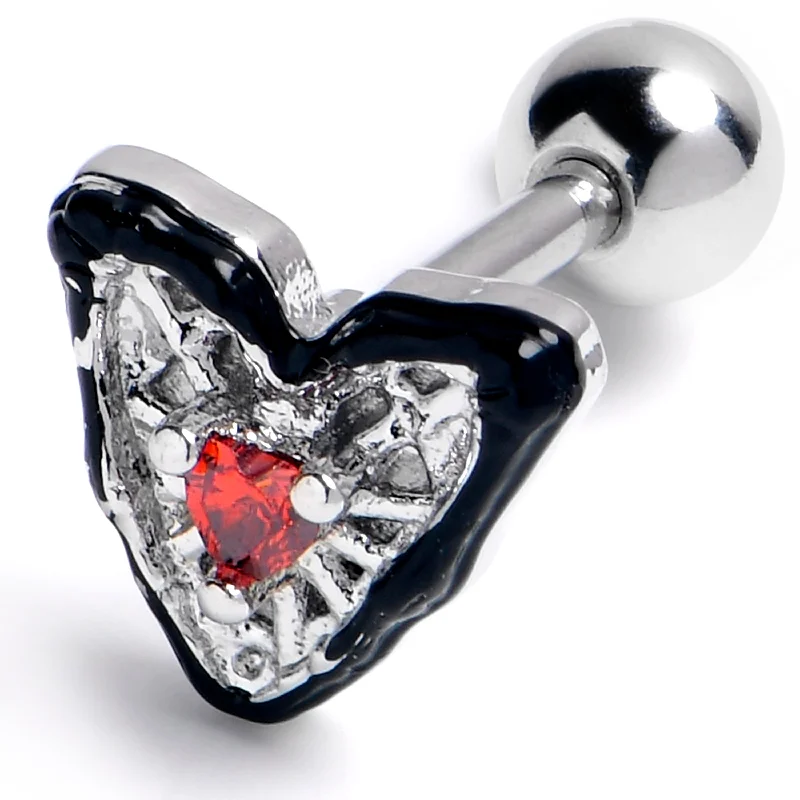 Women's Earrings – Elegant Designs for Every Personality--16 Gauge 1/4 Red Gem Captured Heart Cartilage Tragus Earring