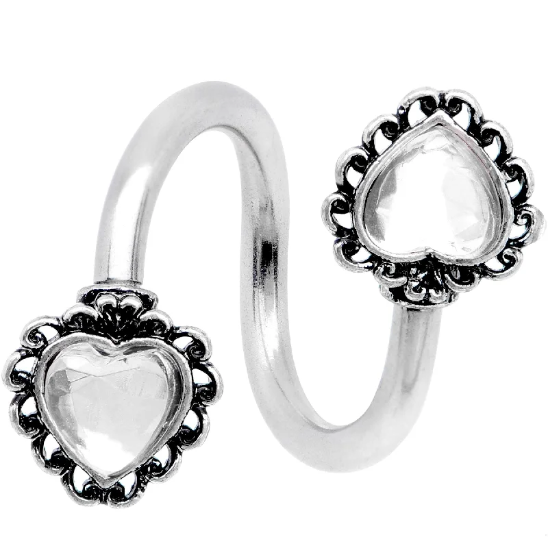 Trendy Belly Rings for Modern Fashionistas -Clear Gem Hearts on Hearts Spiral Twister Belly Ring Trendy Belly Rings for Modern Fashionistas -Clear Gem Hearts on Hearts Spiral Twister Belly Ring