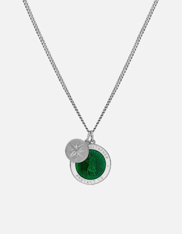 Exclusive Men's Necklaces & Pendants for the Modern Gentleman-Saint Christopher Surf Necklace, Sterling Silver/Emerald Green Exclusive Men's Necklaces & Pendants for the Modern Gentleman-Saint Christopher Surf Necklace, Sterling Silver/Emerald Green