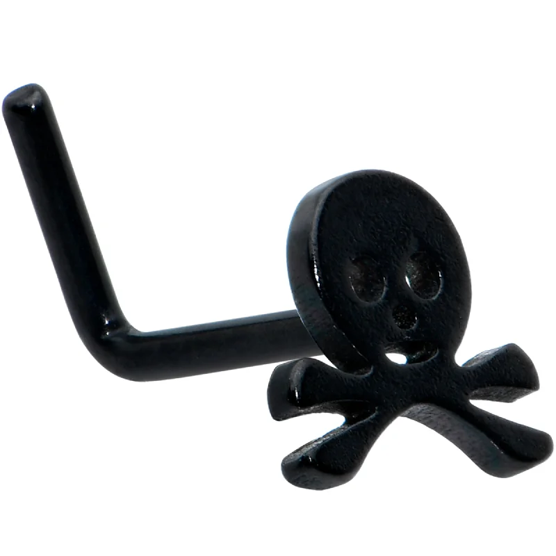 Nose Rings for Professional Look -20 Gauge 1/4 Black Anodized Skull Halloween L Shape Nose Ring Nose Rings for Professional Look -20 Gauge 1/4 Black Anodized Skull Halloween L Shape Nose Ring