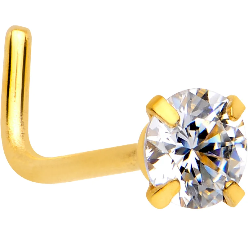 Designer Nose Rings with Unique Style -20 Gauge 1/4 Clear 3mm CZ Gem Gold IP L-Shape Nose Ring Designer Nose Rings with Unique Style -20 Gauge 1/4 Clear 3mm CZ Gem Gold IP L-Shape Nose Ring