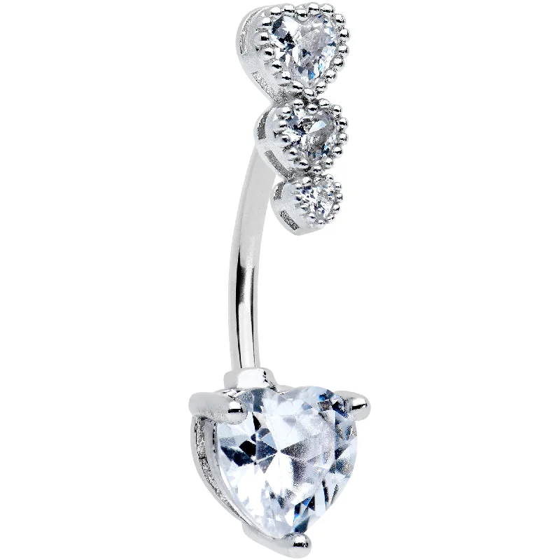 Comfortable Belly Rings for Glamorous Style -Clear CZ Gem Triple Heart Drop Heart Valentines Day Belly Ring Comfortable Belly Rings for Glamorous Style -Clear CZ Gem Triple Heart Drop Heart Valentines Day Belly Ring