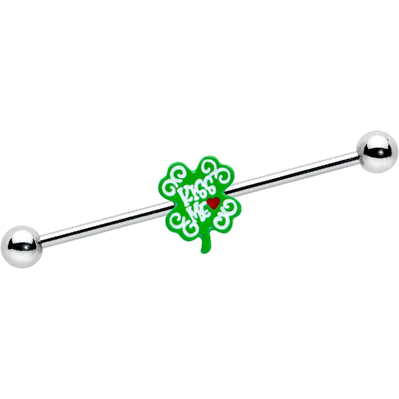Women's Earrings – Elegant Designs for Every Personality--14 Gauge Kiss Me Shamrock St Patricks Industrial Barbell 38mm Women's Earrings – Elegant Designs for Every Personality--14 Gauge Kiss Me Shamrock St Patricks Industrial Barbell 38mm