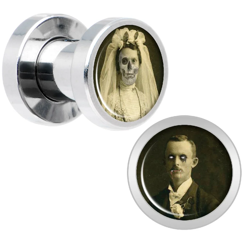 Women's Earrings – Elegant Designs for Every Personality--Undead Bride and Groom Halloween Plug Set 4 Gauge Women's Earrings – Elegant Designs for Every Personality--Undead Bride and Groom Halloween Plug Set 4 Gauge