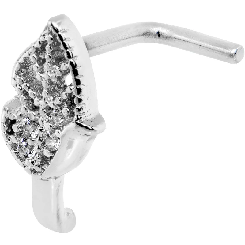 Nose Rings with Pearls and Gems -20 Gauge Clear CZ Leaf Faux Hoop L Shaped Nose Ring Nose Rings with Pearls and Gems -20 Gauge Clear CZ Leaf Faux Hoop L Shaped Nose Ring