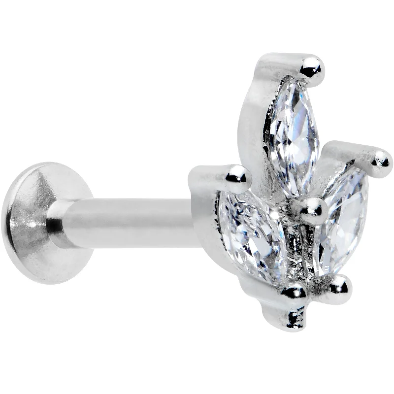 Trendy Lip Rings for Statement Fashion16 Gauge 5/16 Clear CZ Gem Threadless Leaves Labret Monroe Tragus