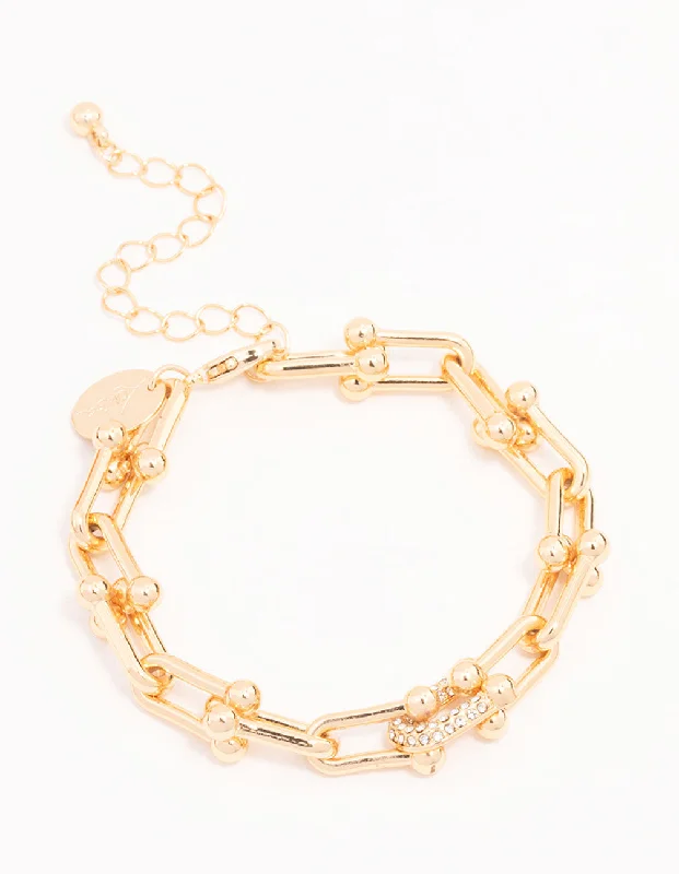 Women's Stackable Bangles in Gold-Gold Plated U Link Diamante Chain Bracelet