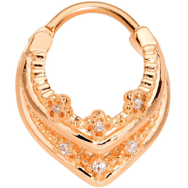 Nose Rings for Dressy Style -16 Gauge 3/8 Rose Gold Tone Pretty Princess Hinged Septum Ring Nose Rings for Dressy Style -16 Gauge 3/8 Rose Gold Tone Pretty Princess Hinged Septum Ring