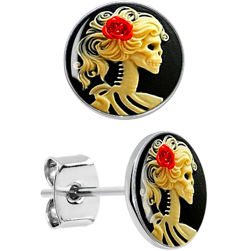 Women's Earrings – Elegant Designs for Every Personality--Red Rose Flower Skeleton Cameo Stud Earrings Women's Earrings – Elegant Designs for Every Personality--Red Rose Flower Skeleton Cameo Stud Earrings