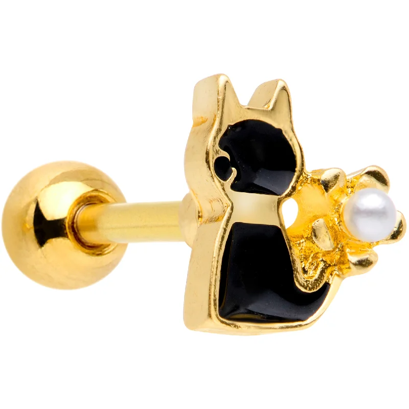 Women's Earrings – Elegant Designs for Every Personality--16 Gauge 1/4 Gold Tone Flower Black Cat Cartilage Tragus Earring Women's Earrings – Elegant Designs for Every Personality--16 Gauge 1/4 Gold Tone Flower Black Cat Cartilage Tragus Earring