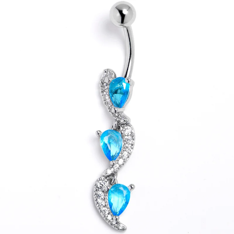Stylish Belly Rings for Exclusive Appeal -Blue Clear CZ Gem Super Style Swirl Dangle Belly Ring Stylish Belly Rings for Exclusive Appeal -Blue Clear CZ Gem Super Style Swirl Dangle Belly Ring