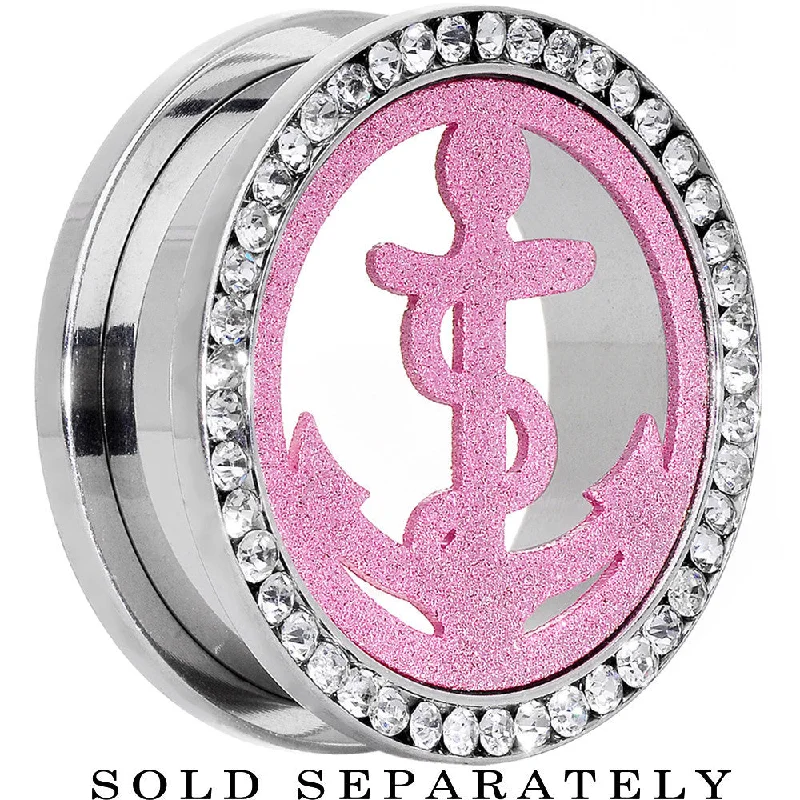 Women's Earrings – Elegant Designs for Every Personality--25mm Stainless Steel Clear Gem Pink Anchor Tunnel Plug Women's Earrings – Elegant Designs for Every Personality--25mm Stainless Steel Clear Gem Pink Anchor Tunnel Plug