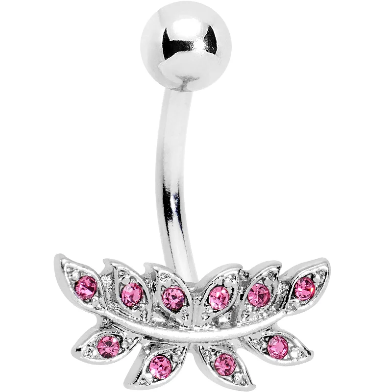 Beautiful Belly Rings with Chic Features -Pink Gem Sprouting Ivy Leaf Belly Ring