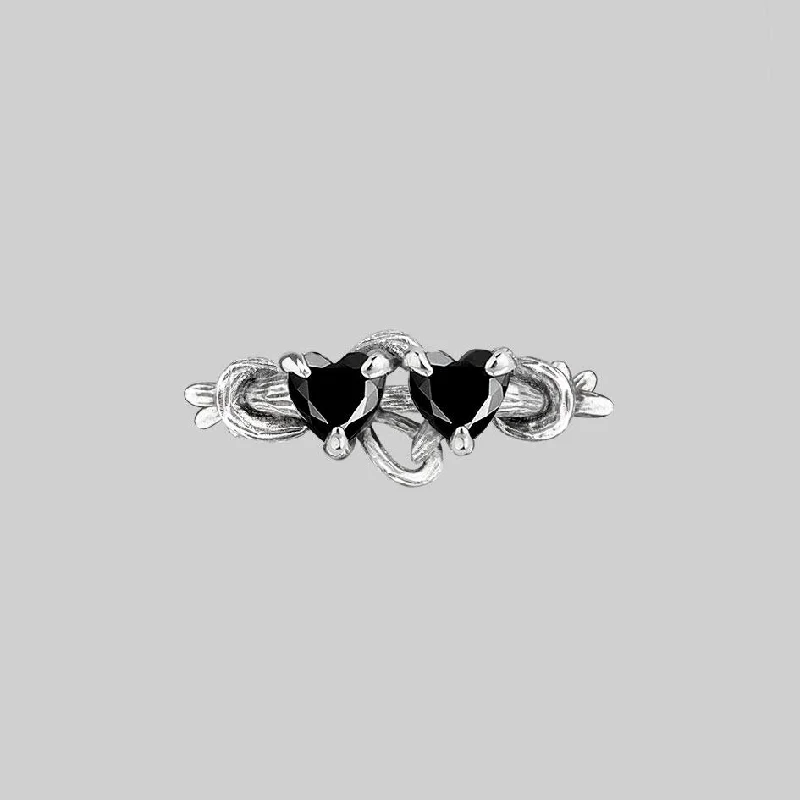 Chic Women's Rings for Fashion-Forward Looks-ENTANGLED. Quantum Entangled Onyx Hearts Ring - Silver Chic Women's Rings for Fashion-Forward Looks-ENTANGLED. Quantum Entangled Onyx Hearts Ring - Silver