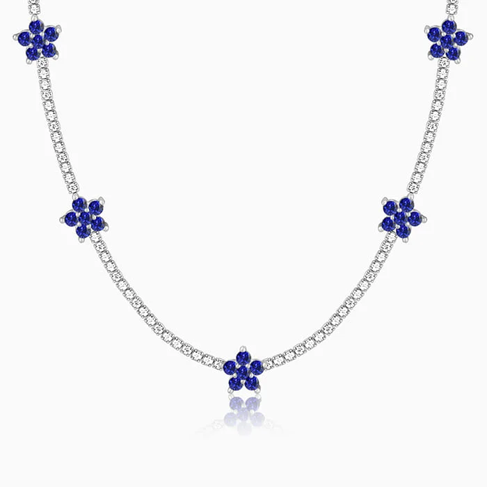 Shop Classic Women's Necklaces & Pendants with a Modern Twist-Silver Blue Floral Necklace Shop Classic Women's Necklaces & Pendants with a Modern Twist-Silver Blue Floral Necklace