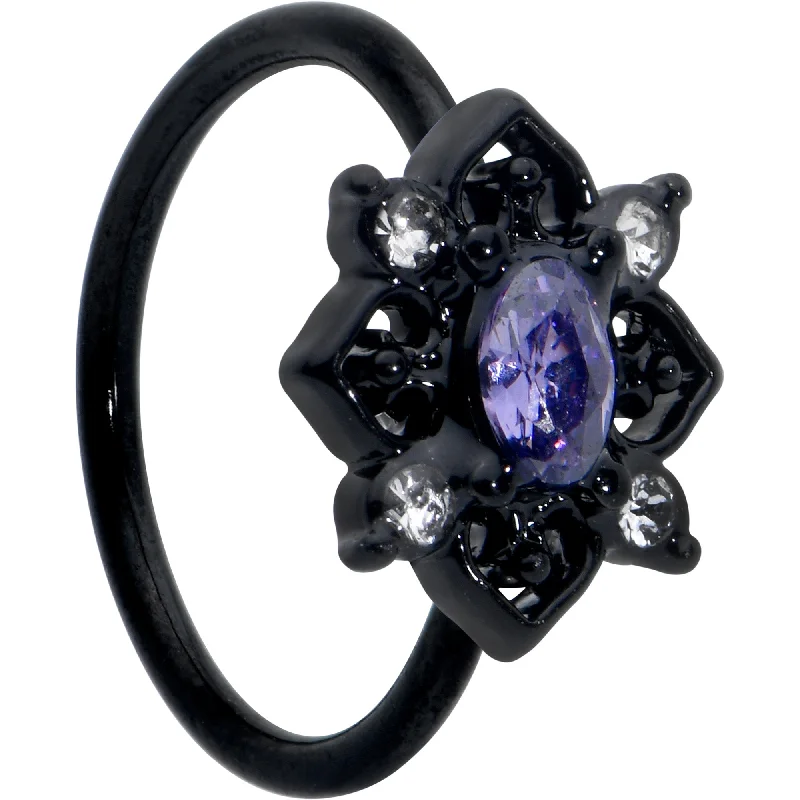 Nose Rings for Delicate Piercings -20 Gauge 5/16 Purple Gem Black Scrolling Hearts Nose Hoop Nose Rings for Delicate Piercings -20 Gauge 5/16 Purple Gem Black Scrolling Hearts Nose Hoop
