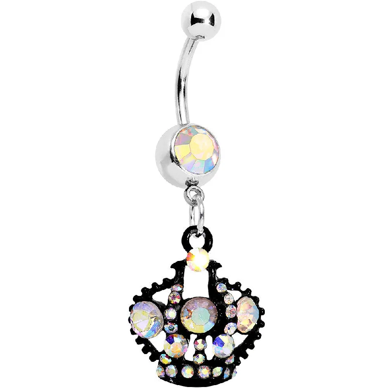 Comfortable Belly Rings for Active Lifestyles -Aurora Czech Stone Black Versailles Queen Crown Dangle Belly Ring Comfortable Belly Rings for Active Lifestyles -Aurora Czech Stone Black Versailles Queen Crown Dangle Belly Ring