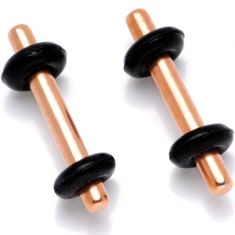 Women's Earrings – Elegant Designs for Every Personality--Rose Gold Tone Anodized Titanium Micro Straight Plug Set 14 Gauge to 12 Gauge