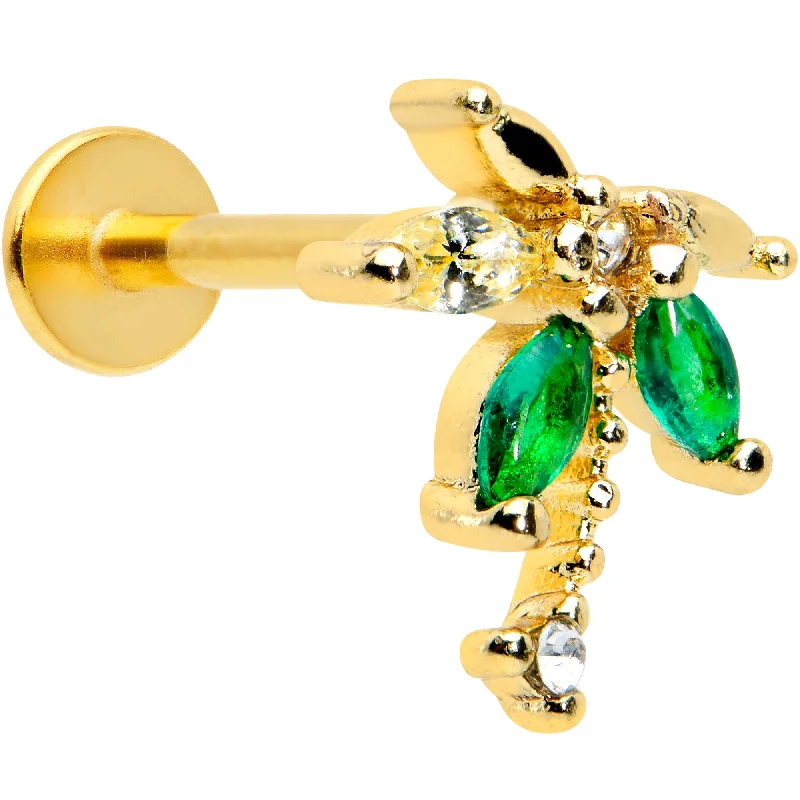 Lip Rings with Simple Design for Everyday16 Gauge 5/16 Green Gem Gold Tone Palm Tree Labret Monroe Tragus
