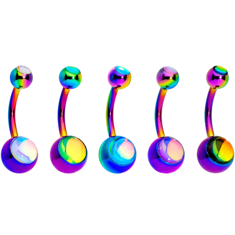 Comfortable Belly Rings with Chic Finish -Iridescent Orb Rainbow Captivating Colors Belly Ring Set of 5 Comfortable Belly Rings with Chic Finish -Iridescent Orb Rainbow Captivating Colors Belly Ring Set of 5