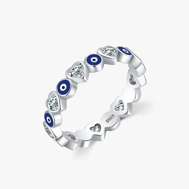 Chic Women's Rings for Fashion-Forward Looks-Buddha Stones 925 Sterling Silver Evil Eye Love Heart Zircon Blessing Ring Chic Women's Rings for Fashion-Forward Looks-Buddha Stones 925 Sterling Silver Evil Eye Love Heart Zircon Blessing Ring
