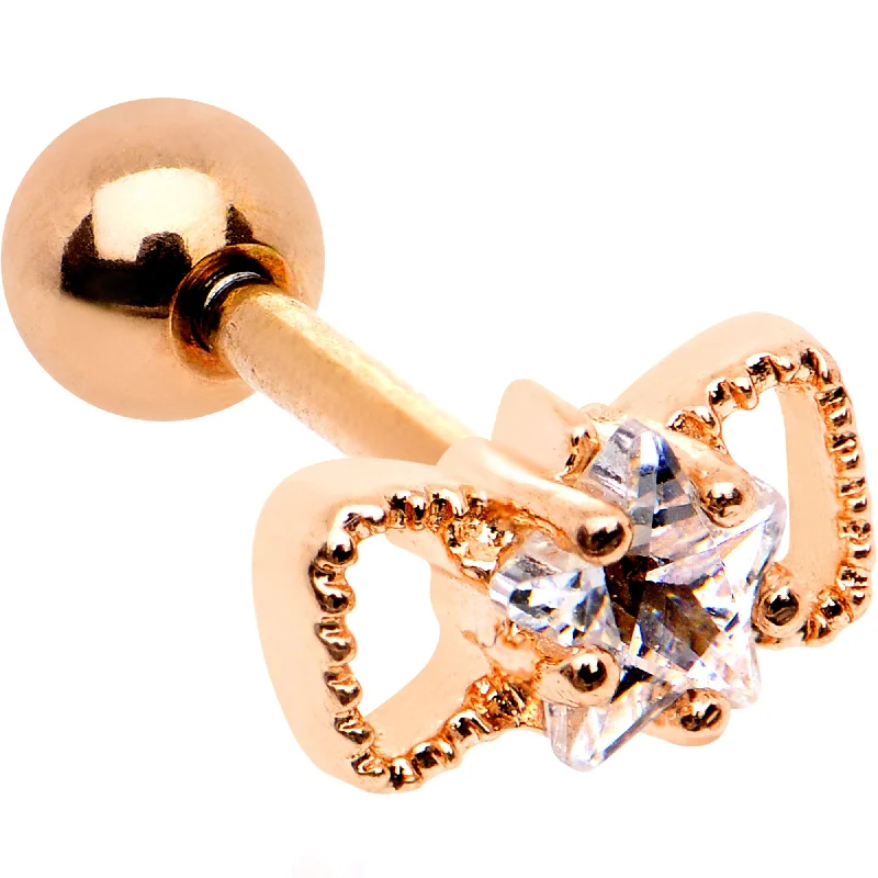 Women's Earrings – Elegant Designs for Every Personality--Clear Star CZ Gem Rose Gold Tone Bow Tie Cartilage Tragus Earring