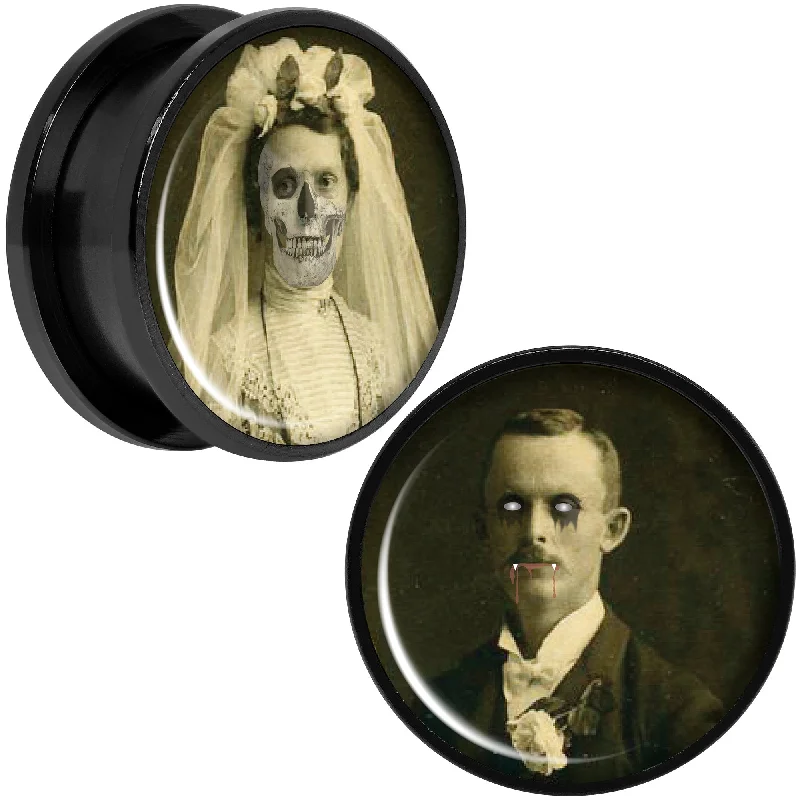 Women's Earrings – Elegant Designs for Every Personality--Undead Bride and Groom Halloween Black Anodized Plug Set 20mm Women's Earrings – Elegant Designs for Every Personality--Undead Bride and Groom Halloween Black Anodized Plug Set 20mm